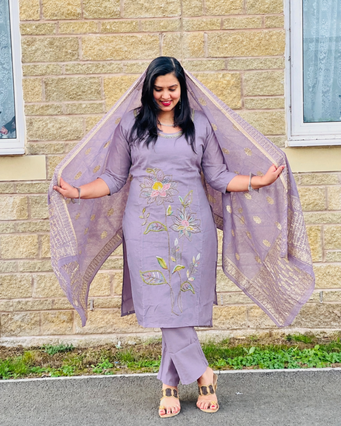 Embroidery Salwar 3 piece Set Pastel Shade Lavender