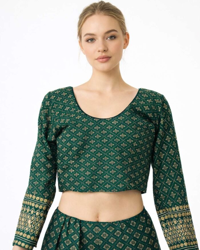 Stretchable Blouse With Full Sleeve Bottle Green