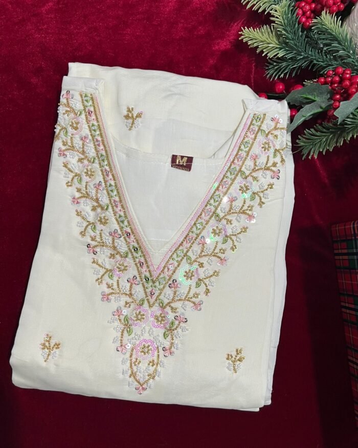 Embroidry salvar 3 piece set off white