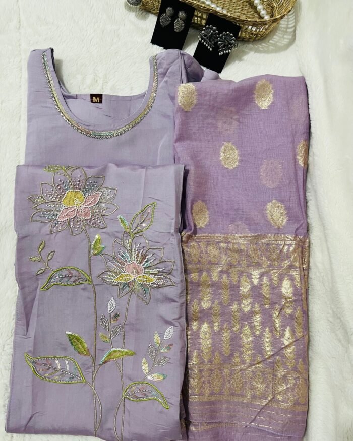 Embroidery Salwar 3 piece Set Pastel Shade Lavender