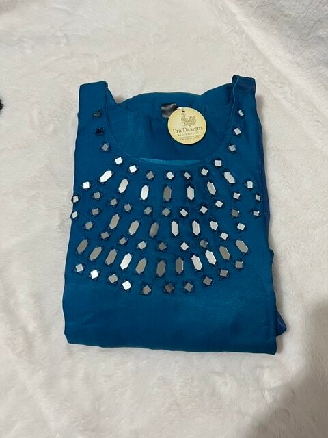 Peacock Blue Mirror Work 2 Piece Set