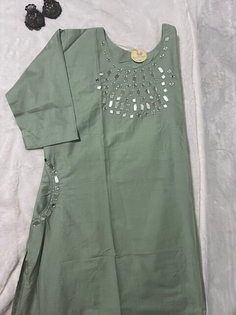 Pastel Green Mirror Work 2 Piece Kurta Set