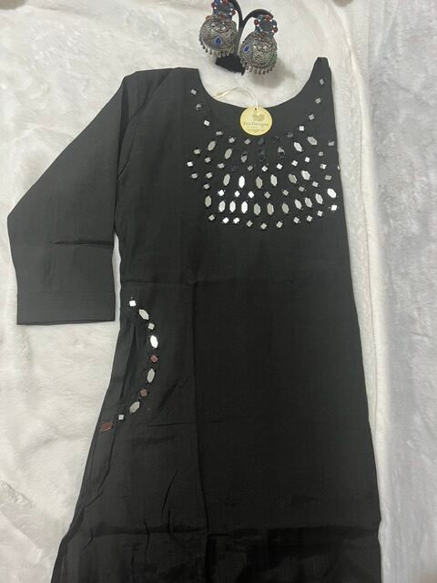 Black Plain Mirror Work 2 Piece Kurta Set