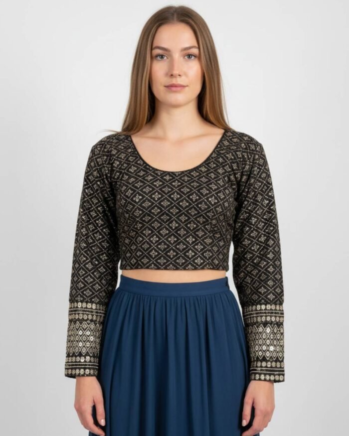 Black full sleeve ready made Indian blouse online UK