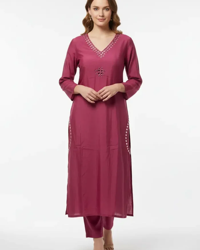 Pink mirror work 2 piece set