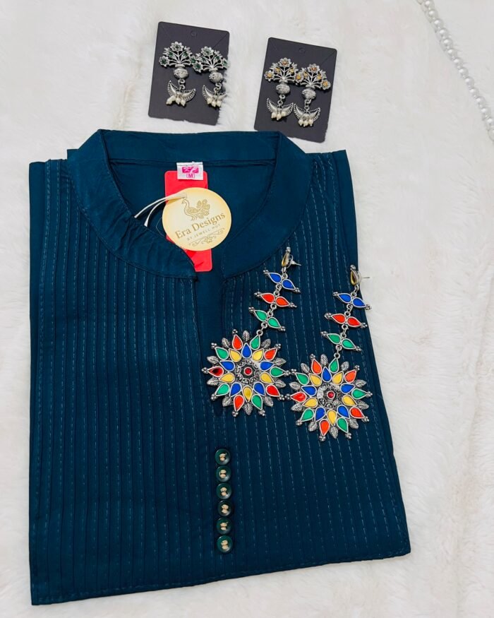 Kurti Plain Top 1 Piece Short Peacock Blue