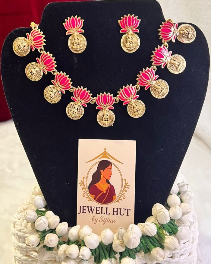 Lotus-Laxmi-coin-Necklace-with-earrings.