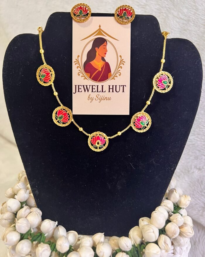 Lotus-charm-round-necklace-with-matching-earrings.