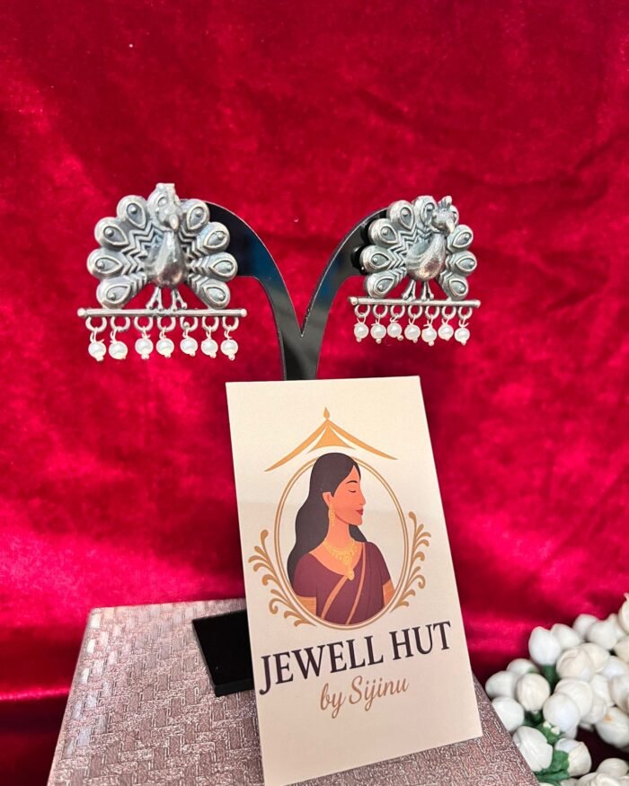 Oxidised-Studs-Peacock-With-Pearls.