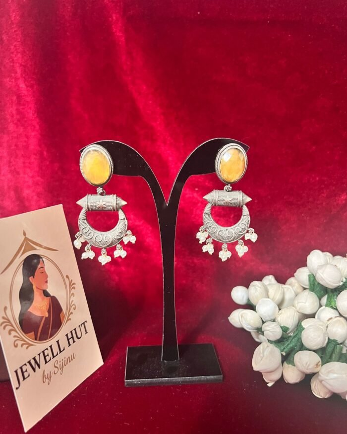 Oxidised hangings Yellow piece with pearls