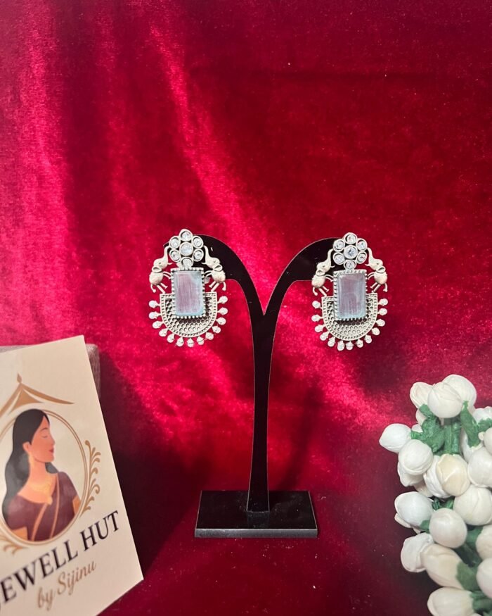 Oxidised-studs-blue-stone-elephant-and-pearl.