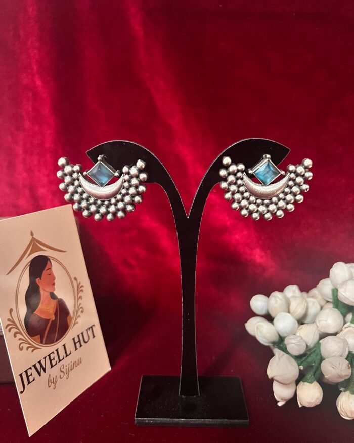 Oxidised-studs-blue-stone-half-moon.