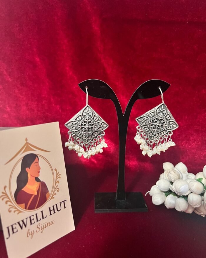 Oxidised-studs-hook-type-square-with-pearls