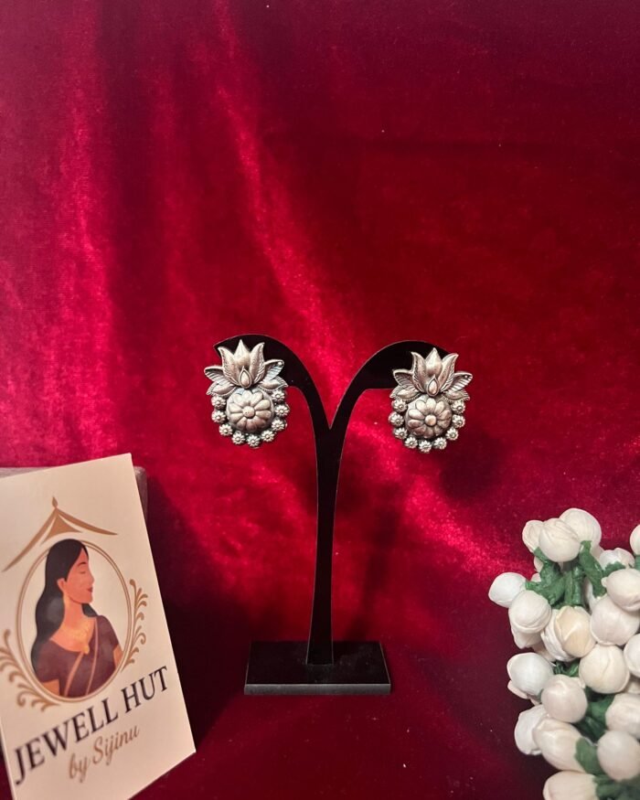 Oxidised-studs-lotus-and-flower