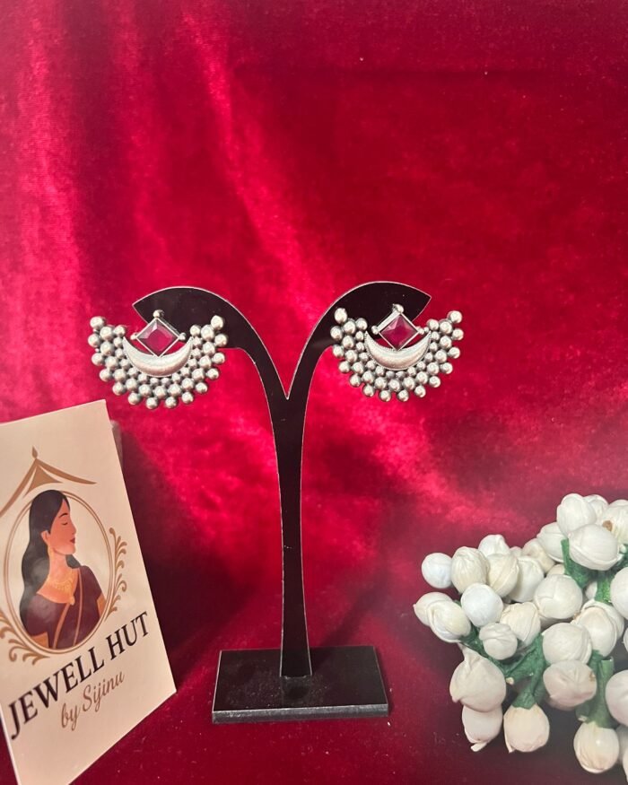 Oxidised-studs-red-stone-half-moon.