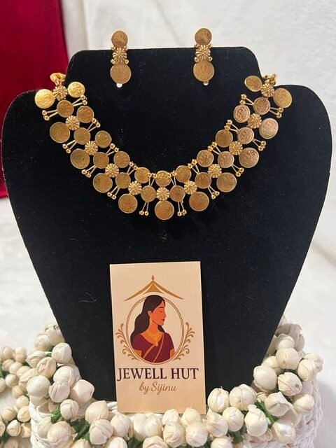 Antique Coin Necklace/Choker 3 layered with matching earrings