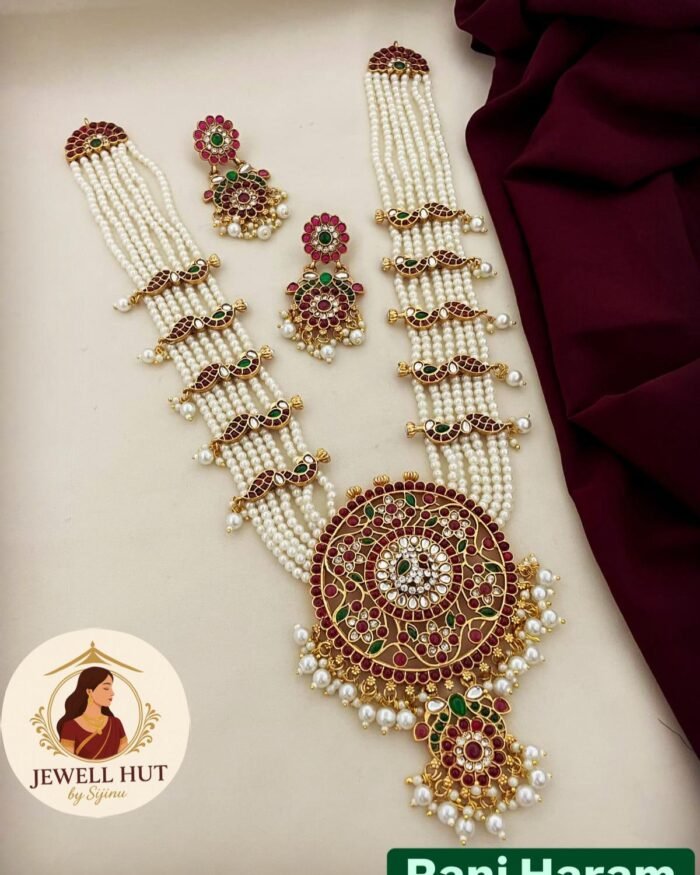 White pearl layered Long Rani Haram set