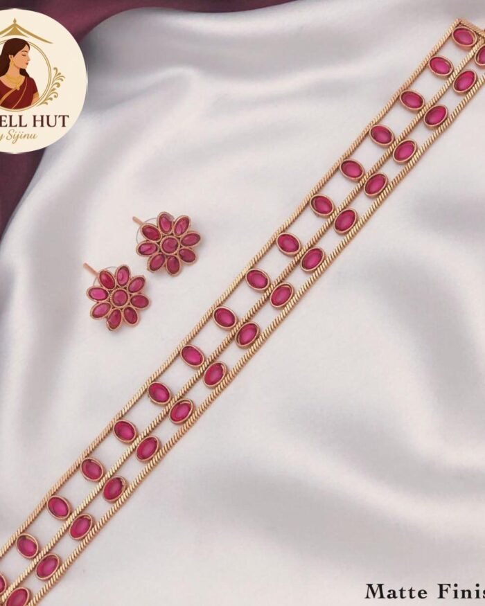 Ruby red two layer choker with earrings set
